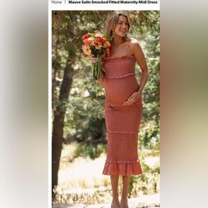 Pinkblush Mauve Satin Smocked Maternity Midi Dress